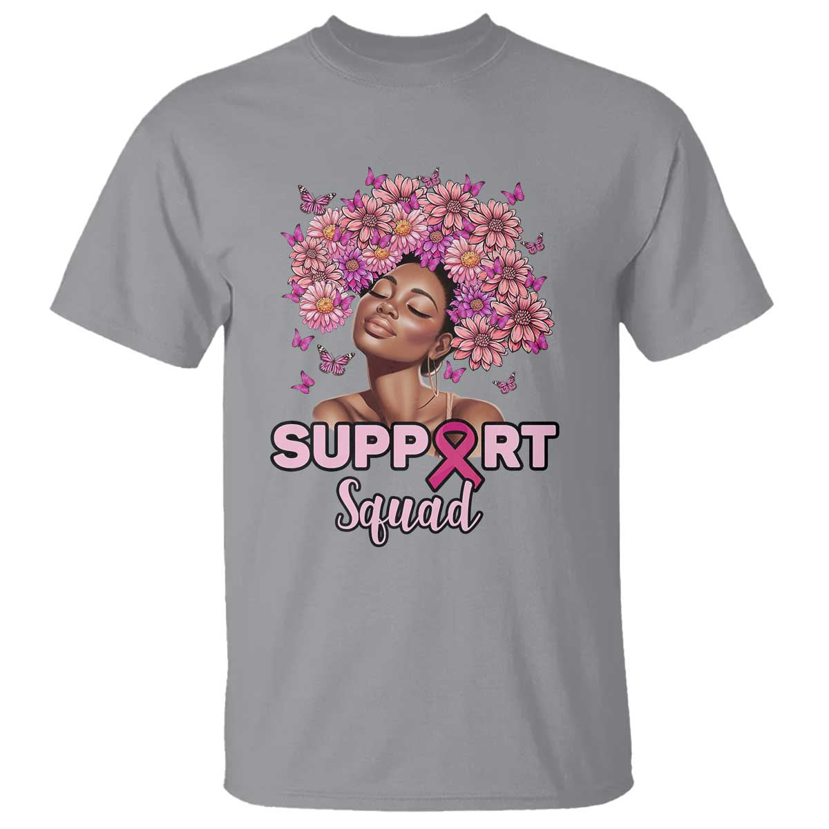 Breast Cancer Support Squad T Shirt Black Afro Women Warrior Pink Ribbon Sunflower