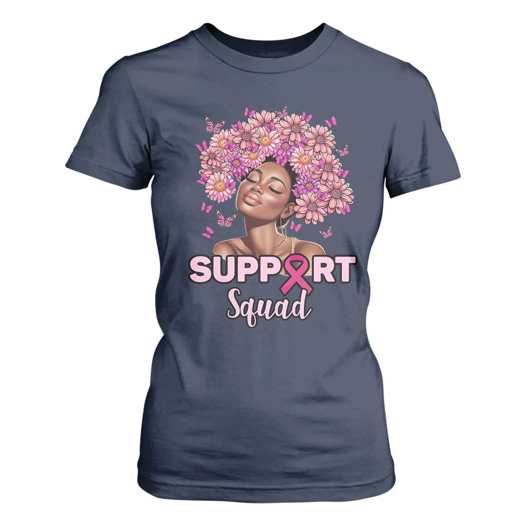 Breast Cancer Support Squad T Shirt For Women Black Afro Women Warrior Pink Ribbon Sunflower