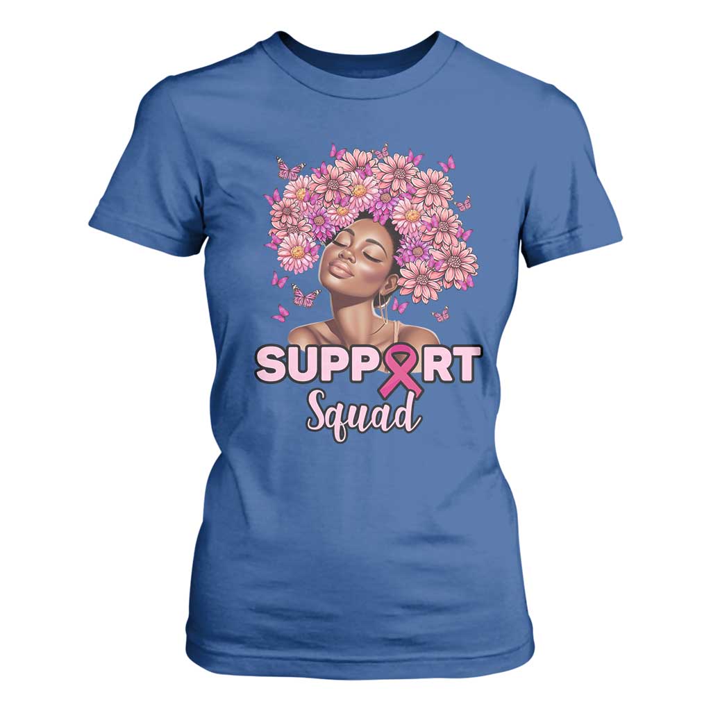 Breast Cancer Support Squad T Shirt For Women Black Afro Women Warrior Pink Ribbon Sunflower