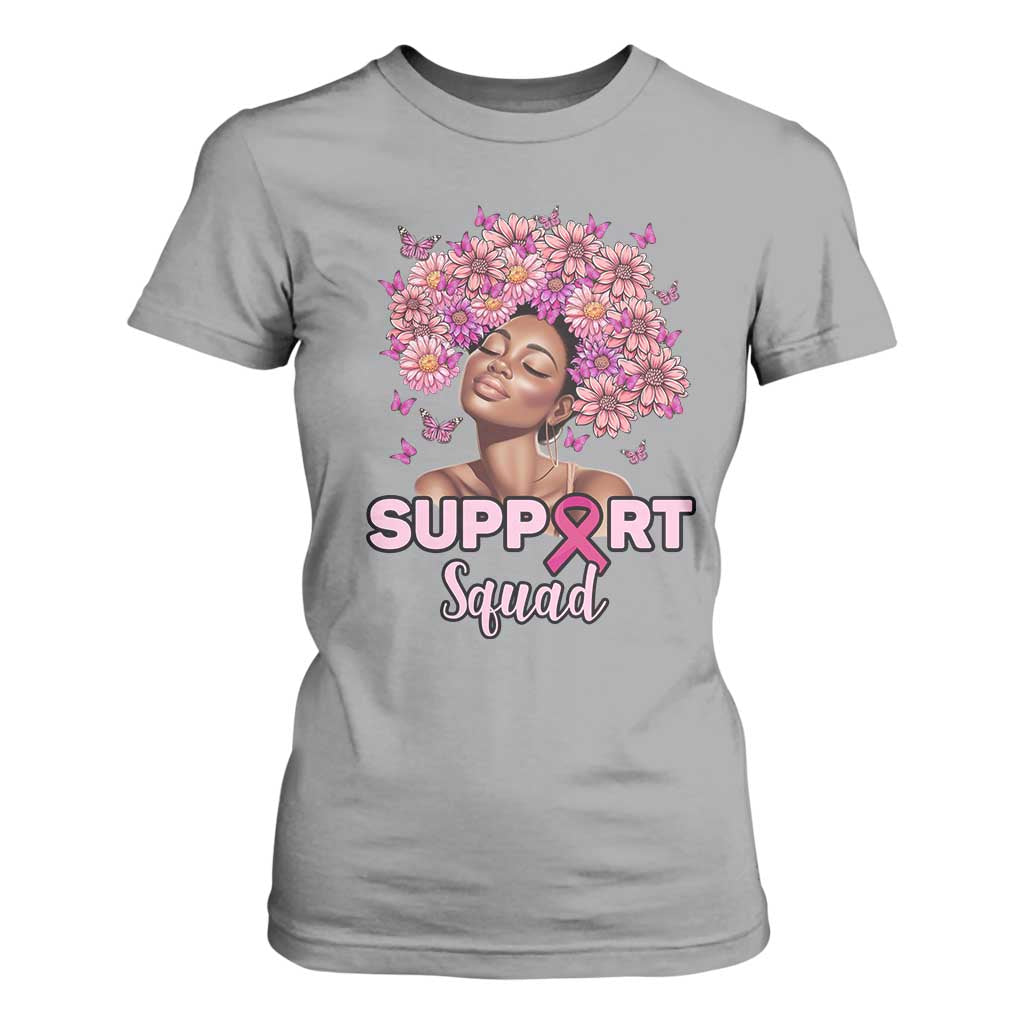 Breast Cancer Support Squad T Shirt For Women Black Afro Women Warrior Pink Ribbon Sunflower