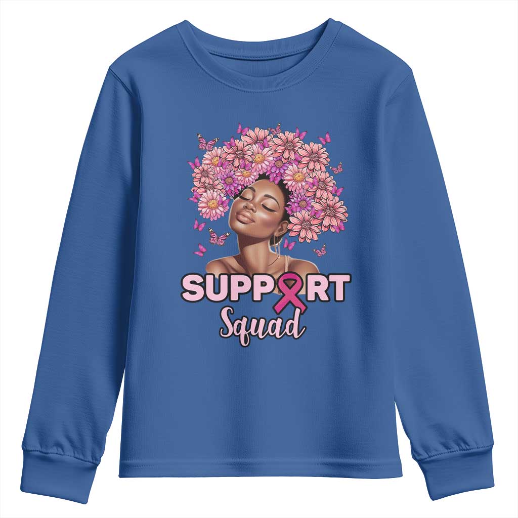 Breast Cancer Support Squad Youth Sweatshirt Black Afro Women Warrior Pink Ribbon Sunflower