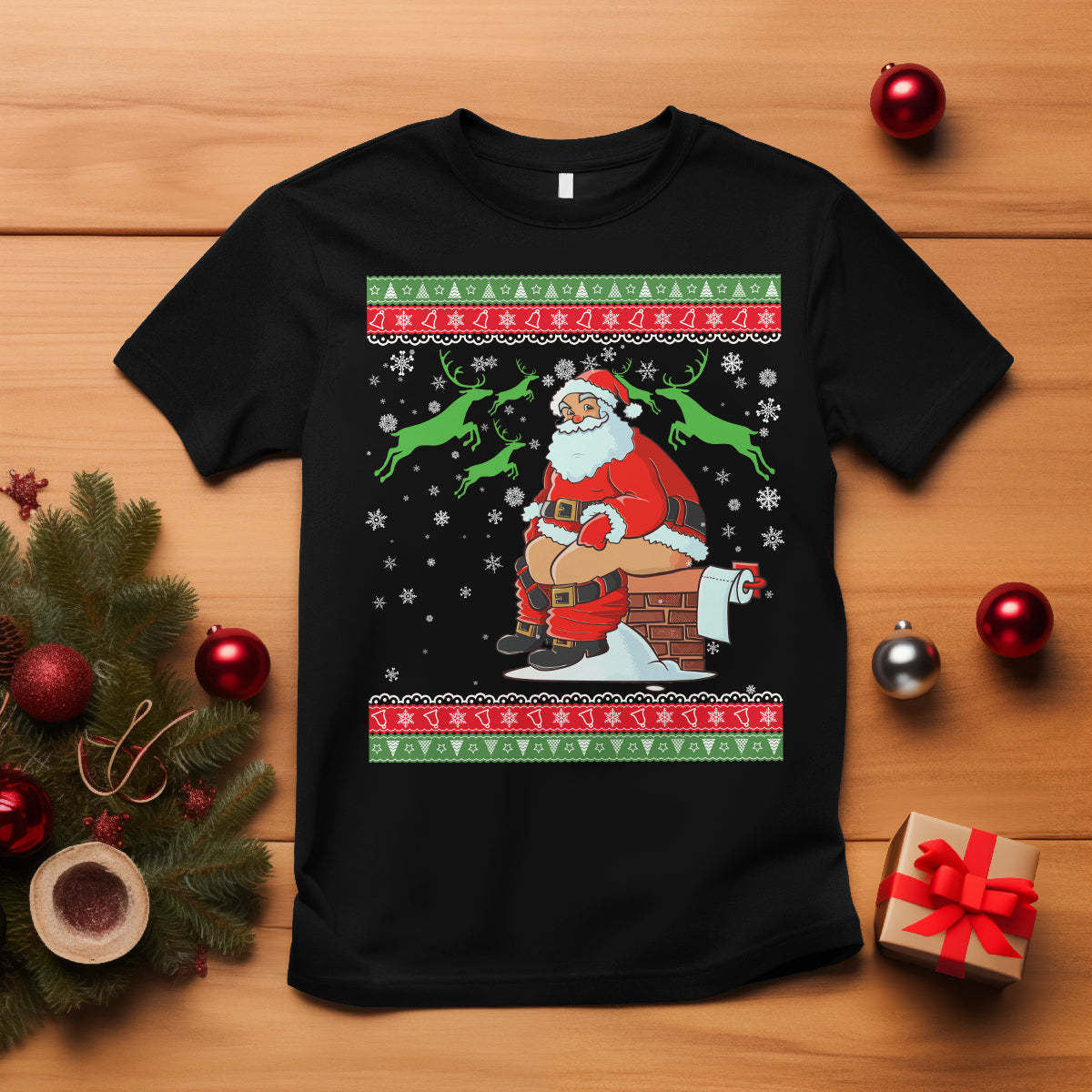 funny-santa-claus-t-shirt-pooping-down-the-chimney-ugly-sweater-christmas