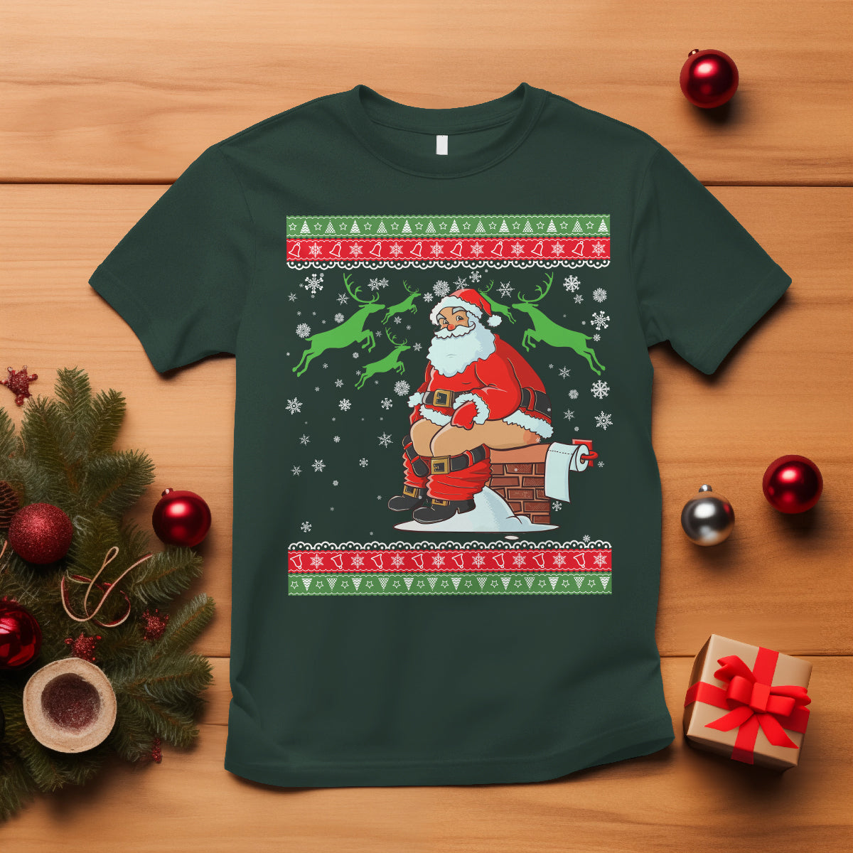 funny-santa-claus-t-shirt-pooping-down-the-chimney-ugly-sweater-christmas