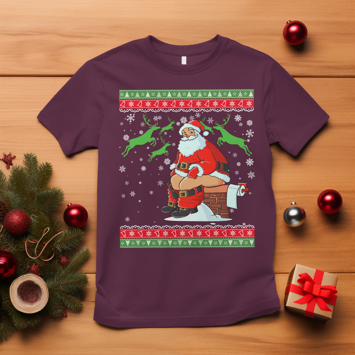 funny-santa-claus-t-shirt-pooping-down-the-chimney-ugly-sweater-christmas
