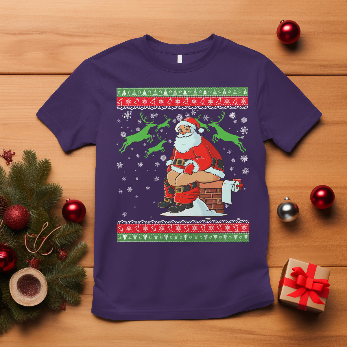funny-santa-claus-t-shirt-pooping-down-the-chimney-ugly-sweater-christmas