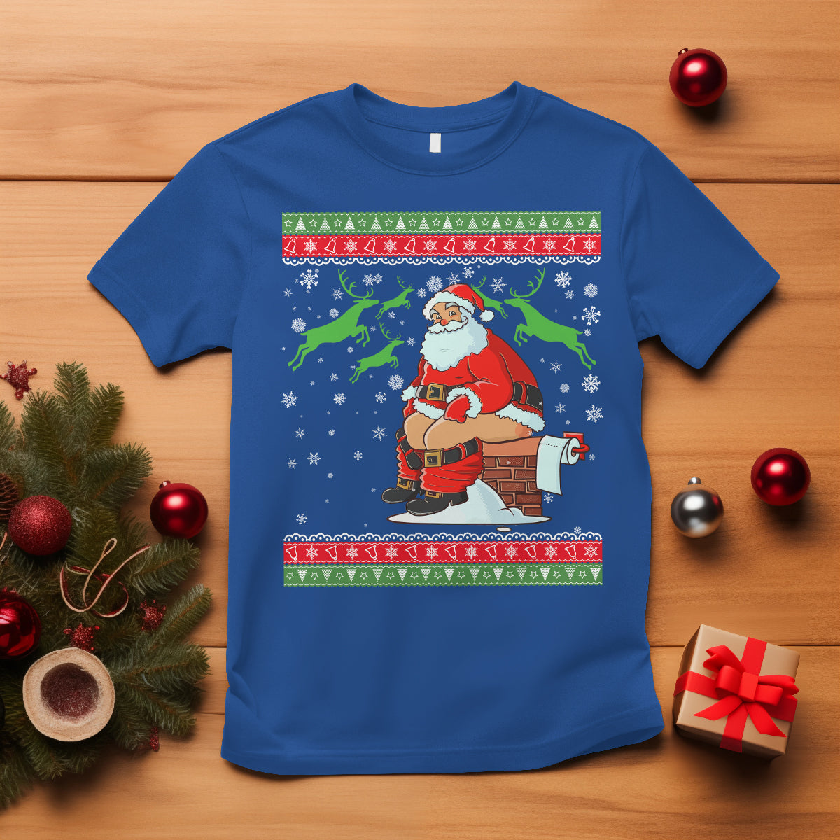funny-santa-claus-t-shirt-pooping-down-the-chimney-ugly-sweater-christmas