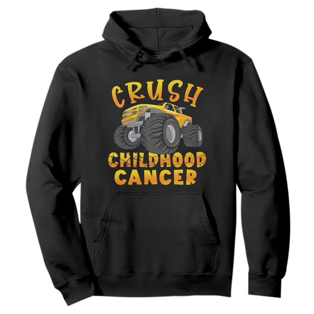 Childhood Cancer Warrior Support Hoodie Crush Cancer Monster Truck Gold Ribbon