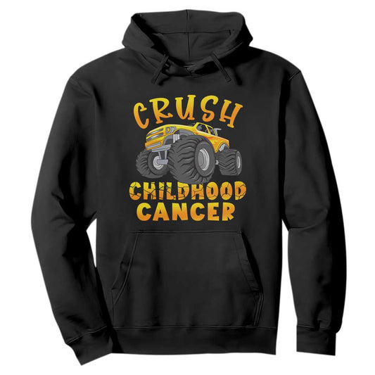 Childhood Cancer Warrior Support Hoodie Crush Cancer Monster Truck Gold Ribbon