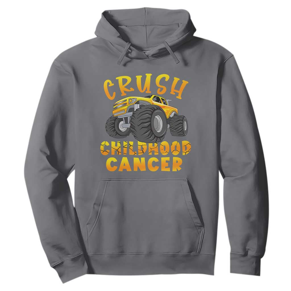 Childhood Cancer Warrior Support Hoodie Crush Cancer Monster Truck Gold Ribbon