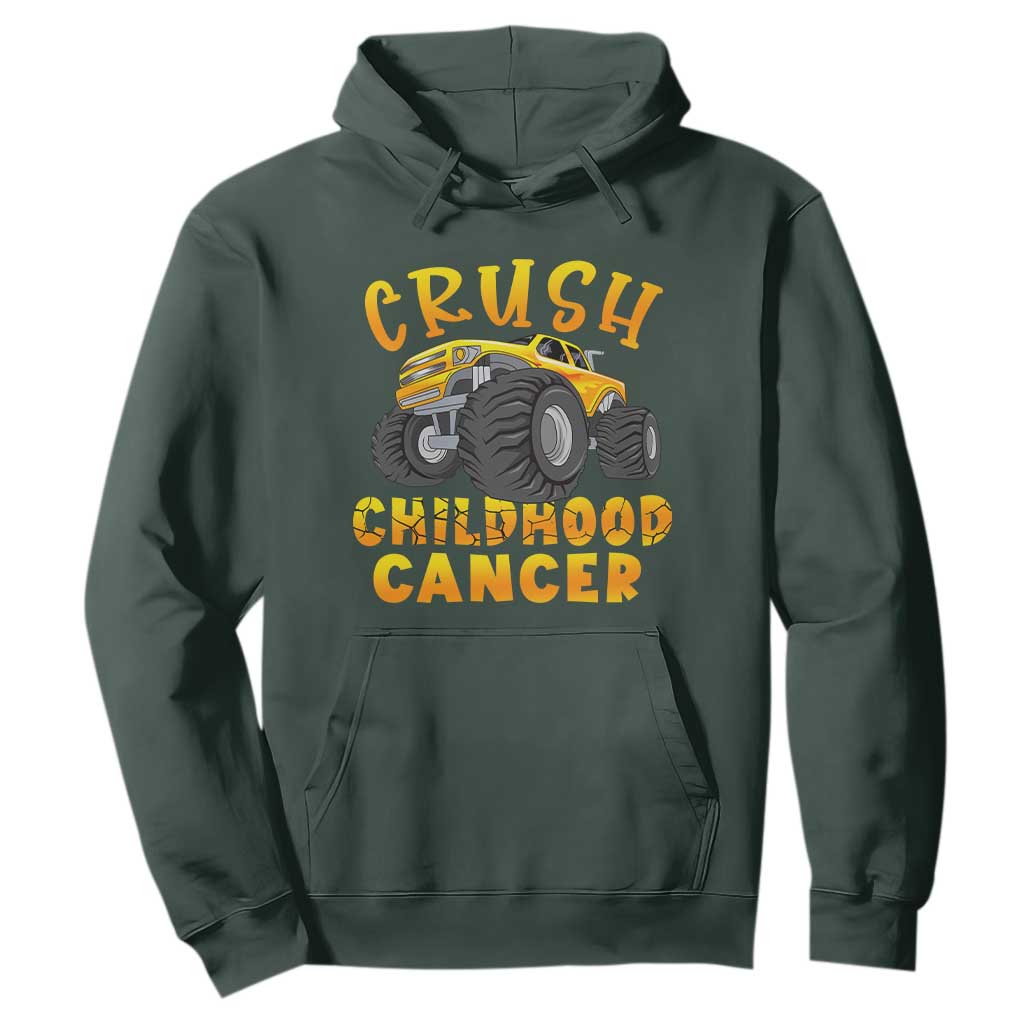 Childhood Cancer Warrior Support Hoodie Crush Cancer Monster Truck Gold Ribbon