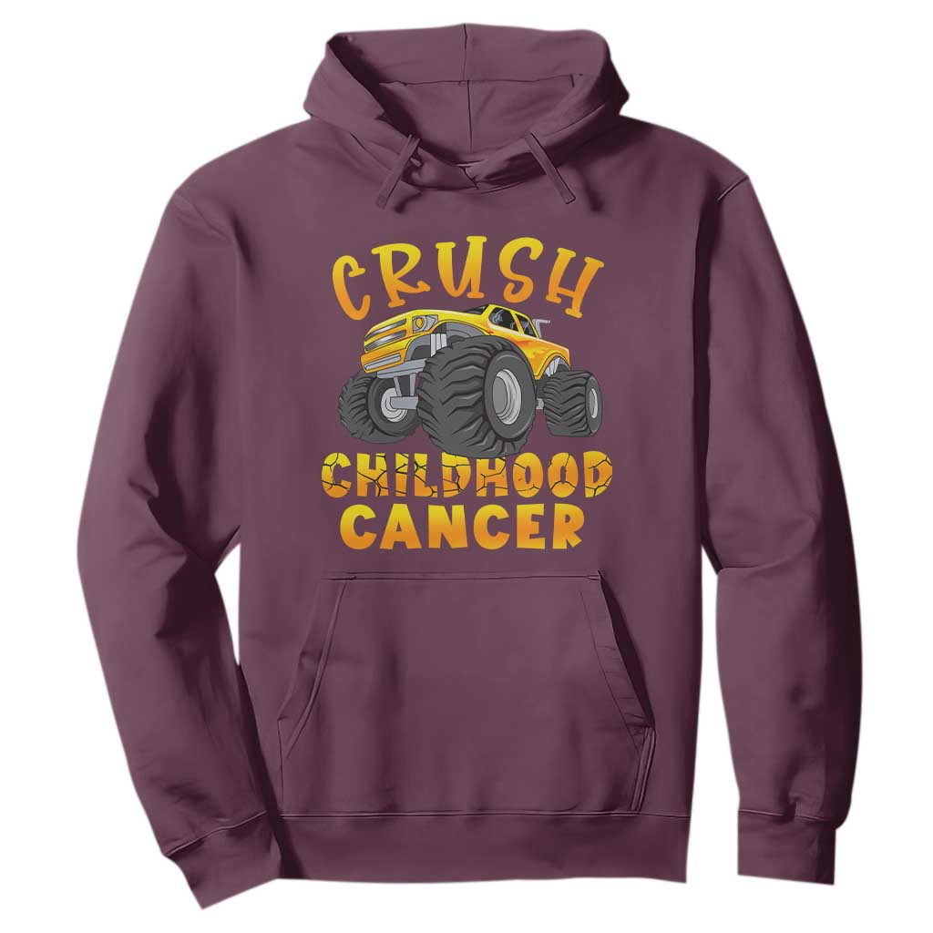 Childhood Cancer Warrior Support Hoodie Crush Cancer Monster Truck Gold Ribbon