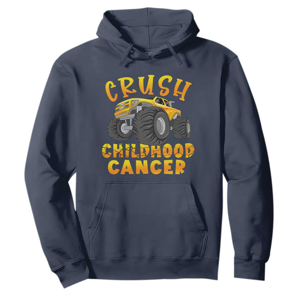 Childhood Cancer Warrior Support Hoodie Crush Cancer Monster Truck Gold Ribbon