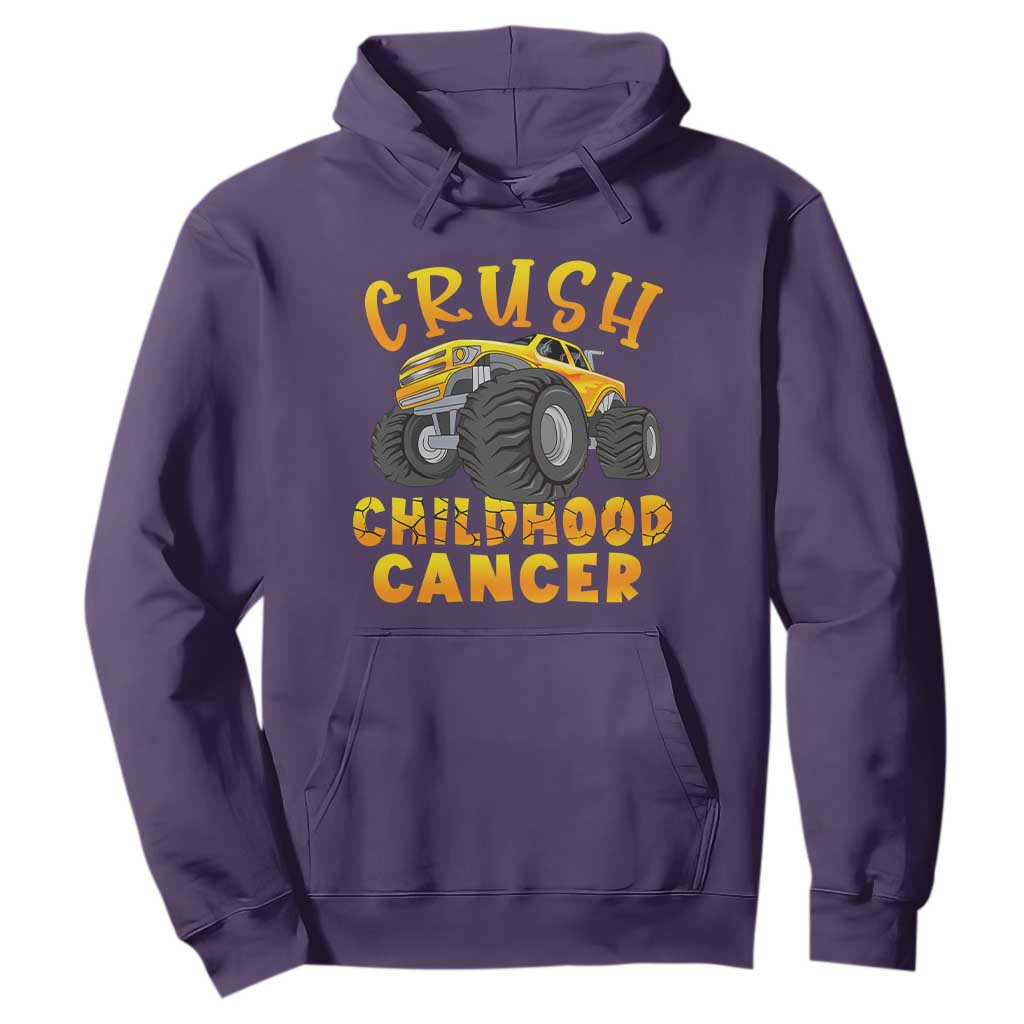 Childhood Cancer Warrior Support Hoodie Crush Cancer Monster Truck Gold Ribbon