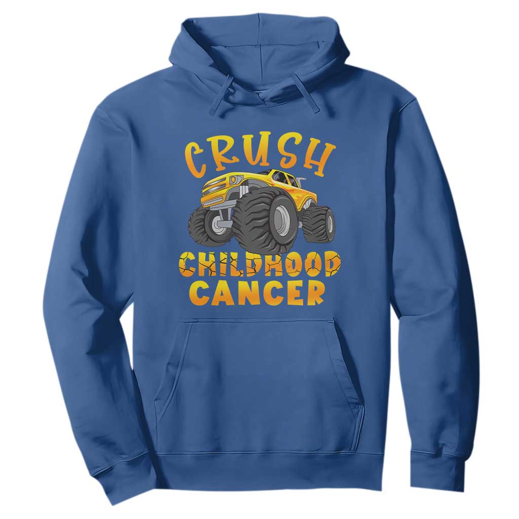 Childhood Cancer Warrior Support Hoodie Crush Cancer Monster Truck Gold Ribbon