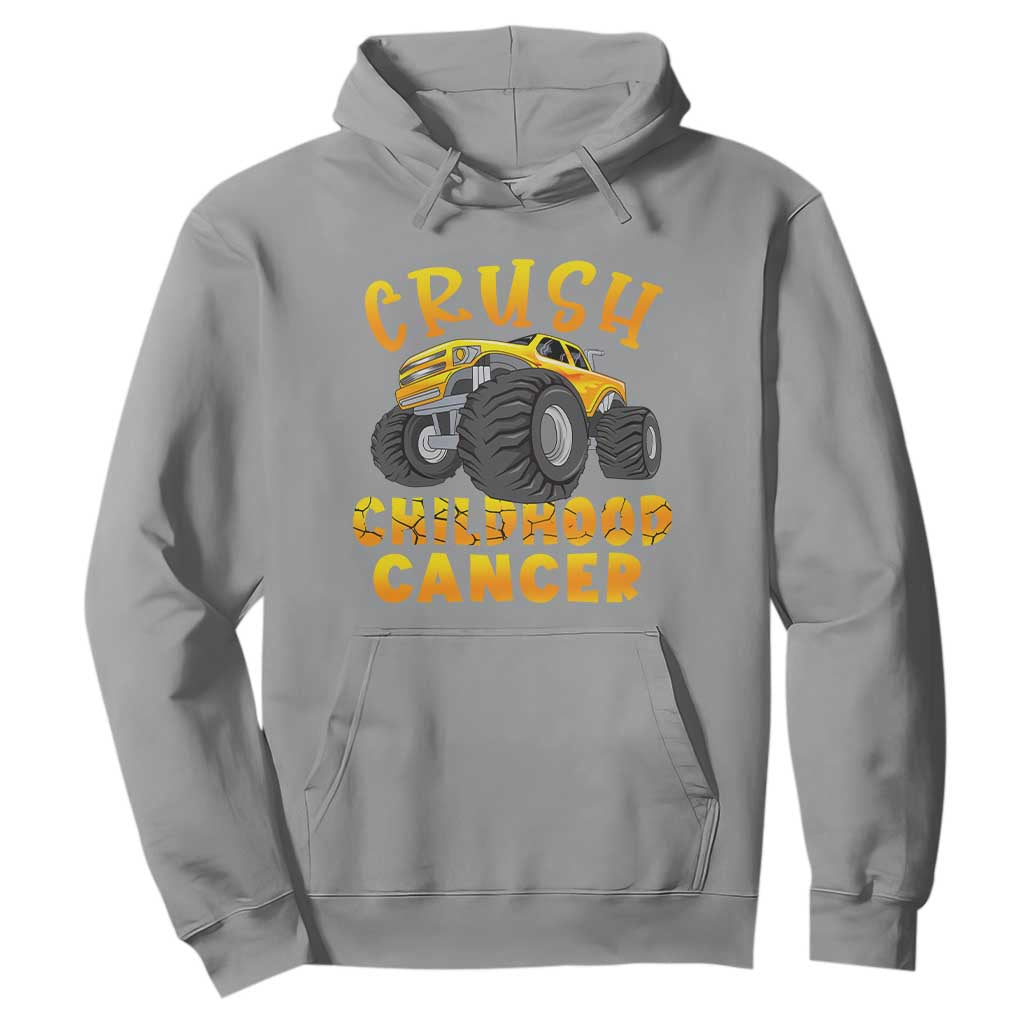 Childhood Cancer Warrior Support Hoodie Crush Cancer Monster Truck Gold Ribbon