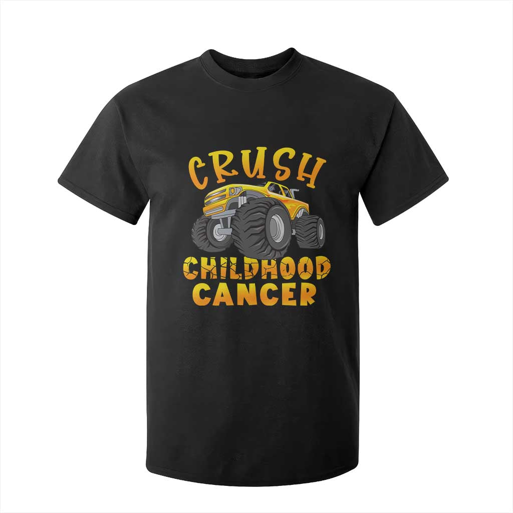 Childhood Cancer Warrior Support T Shirt For Kid Crush Cancer Monster Truck Gold Ribbon
