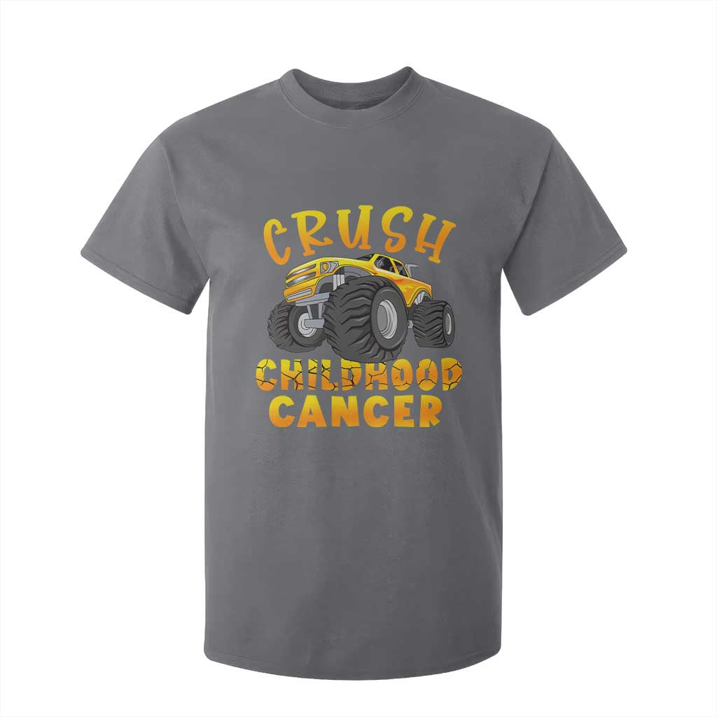 Childhood Cancer Warrior Support T Shirt For Kid Crush Cancer Monster Truck Gold Ribbon