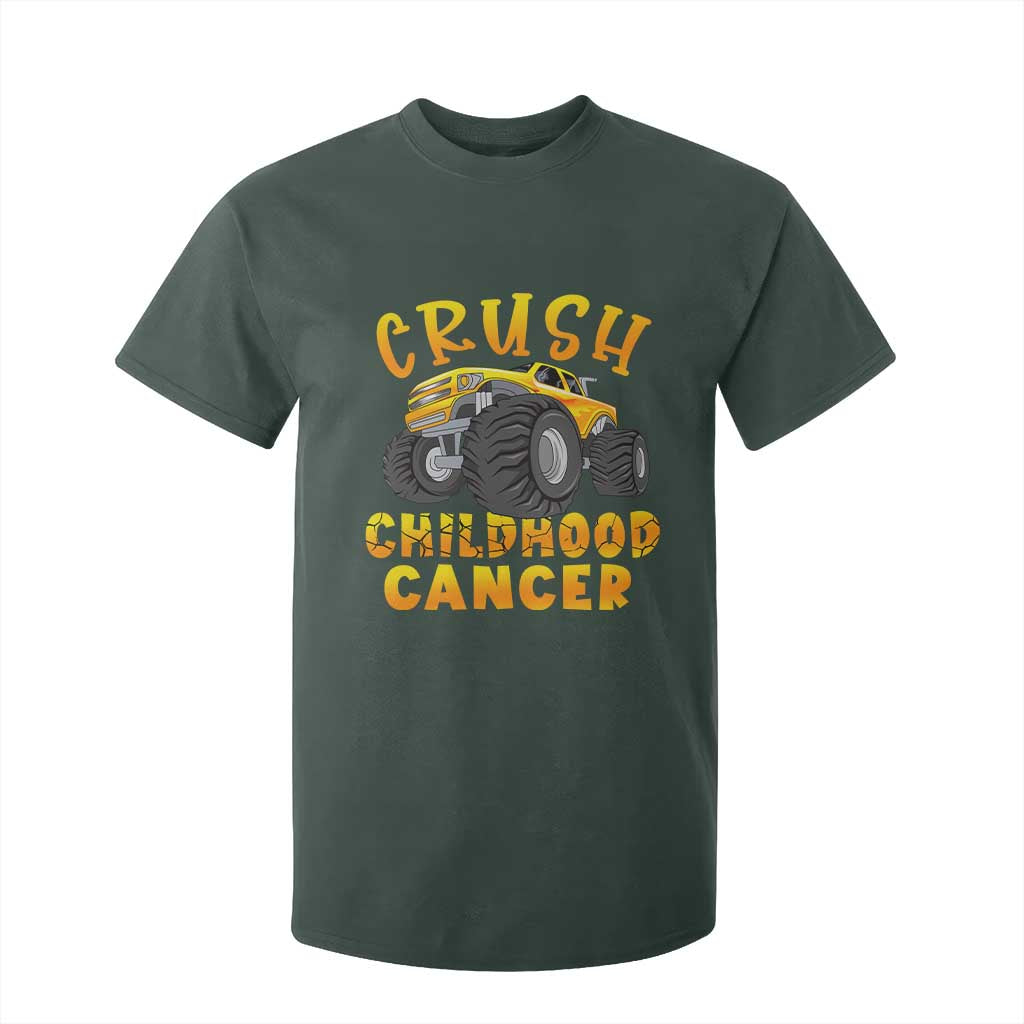 Childhood Cancer Warrior Support T Shirt For Kid Crush Cancer Monster Truck Gold Ribbon