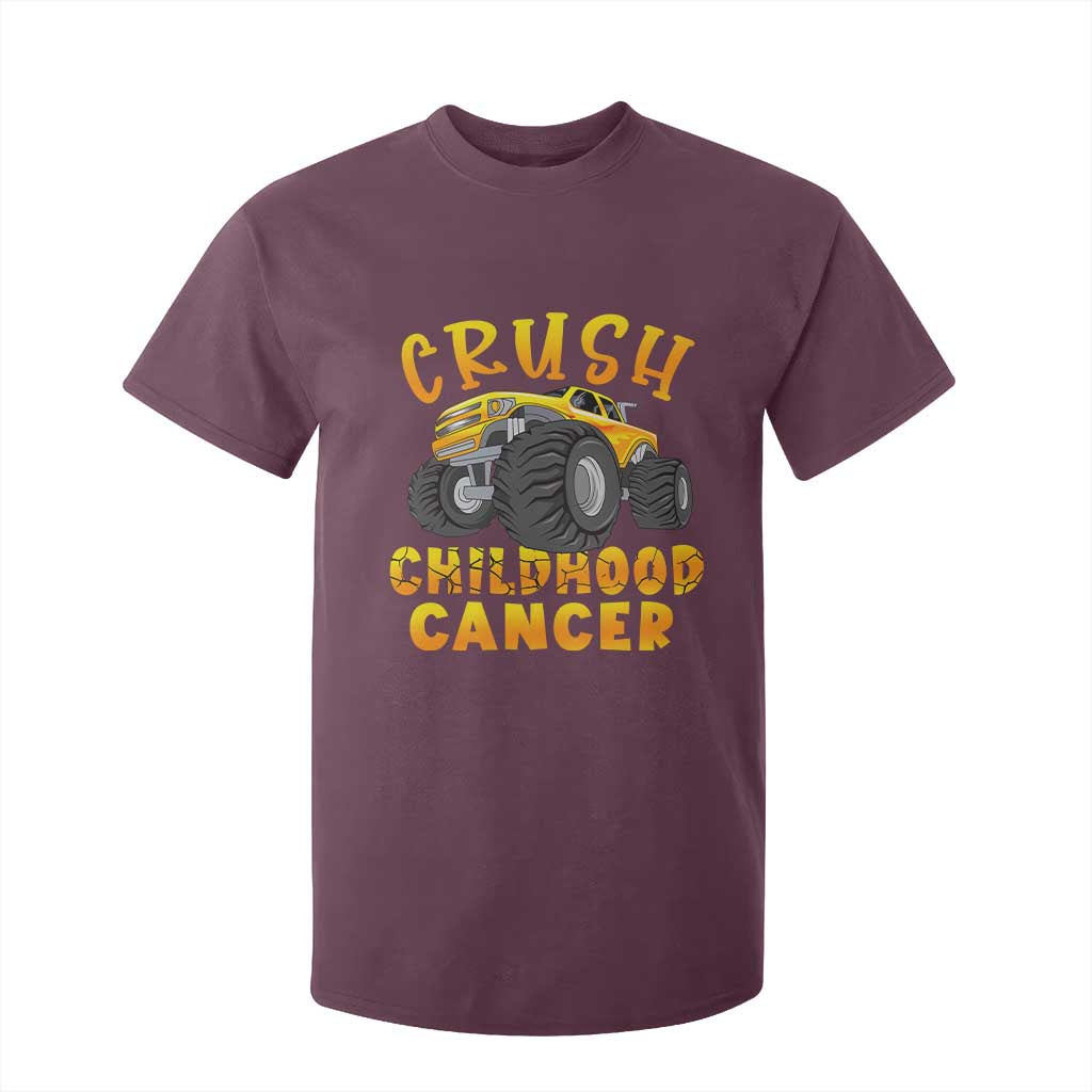 Childhood Cancer Warrior Support T Shirt For Kid Crush Cancer Monster Truck Gold Ribbon