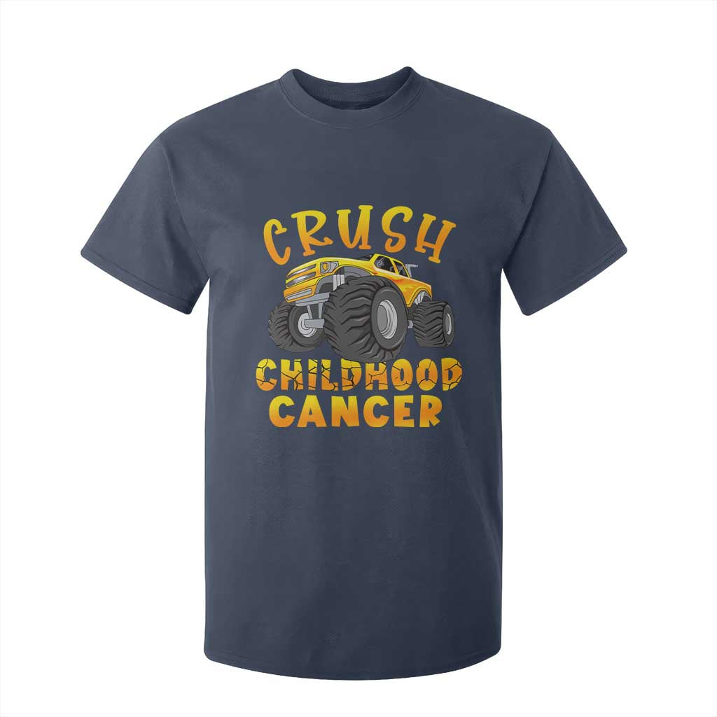 Childhood Cancer Warrior Support T Shirt For Kid Crush Cancer Monster Truck Gold Ribbon