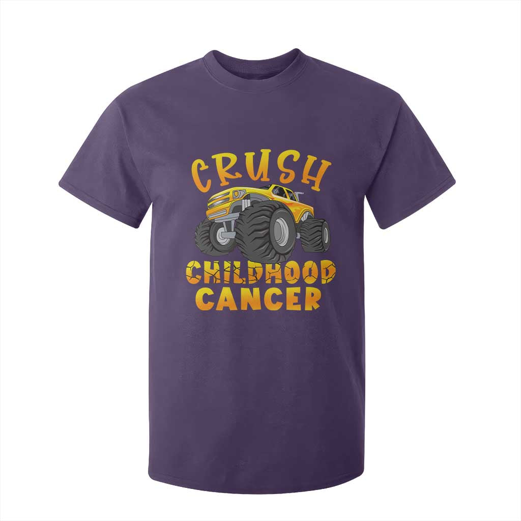 Childhood Cancer Warrior Support T Shirt For Kid Crush Cancer Monster Truck Gold Ribbon