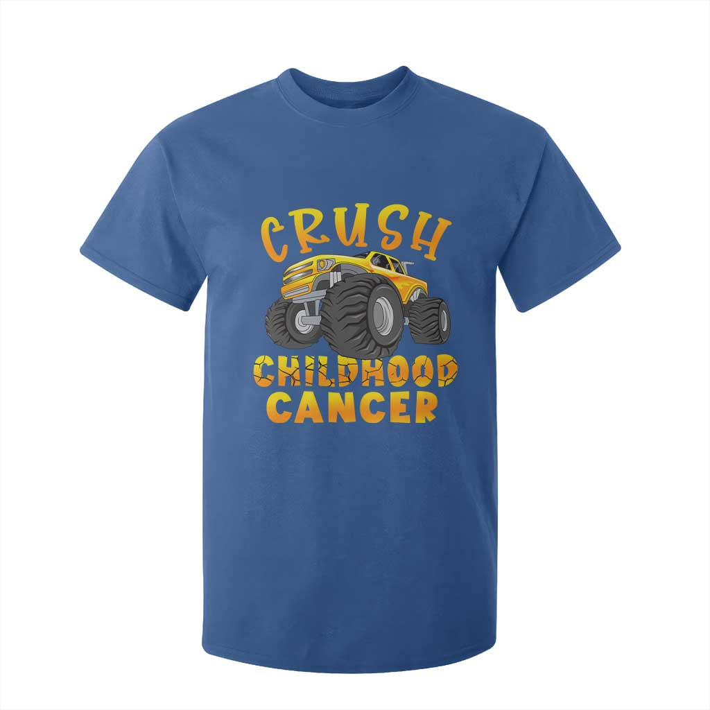 Childhood Cancer Warrior Support T Shirt For Kid Crush Cancer Monster Truck Gold Ribbon