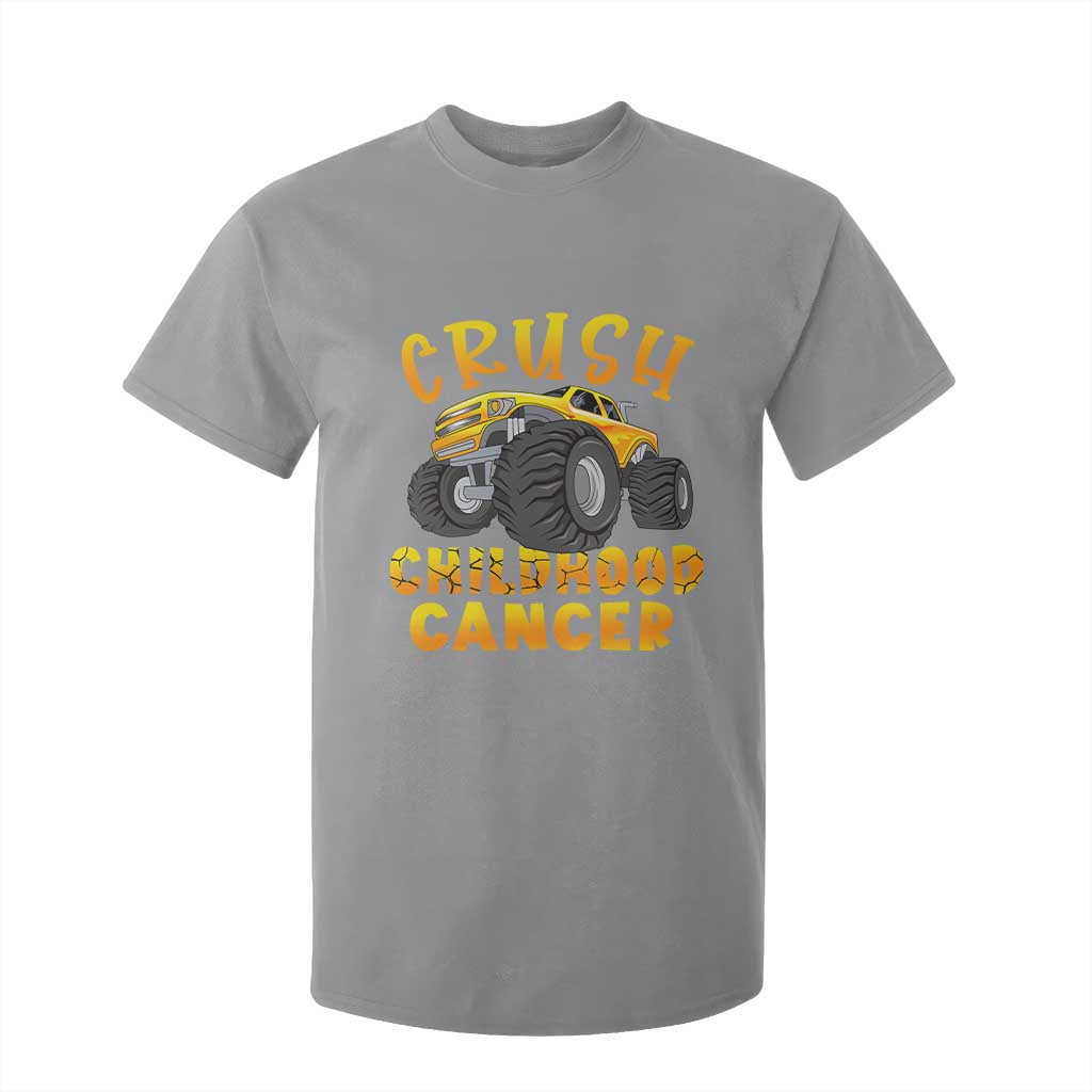 Childhood Cancer Warrior Support T Shirt For Kid Crush Cancer Monster Truck Gold Ribbon