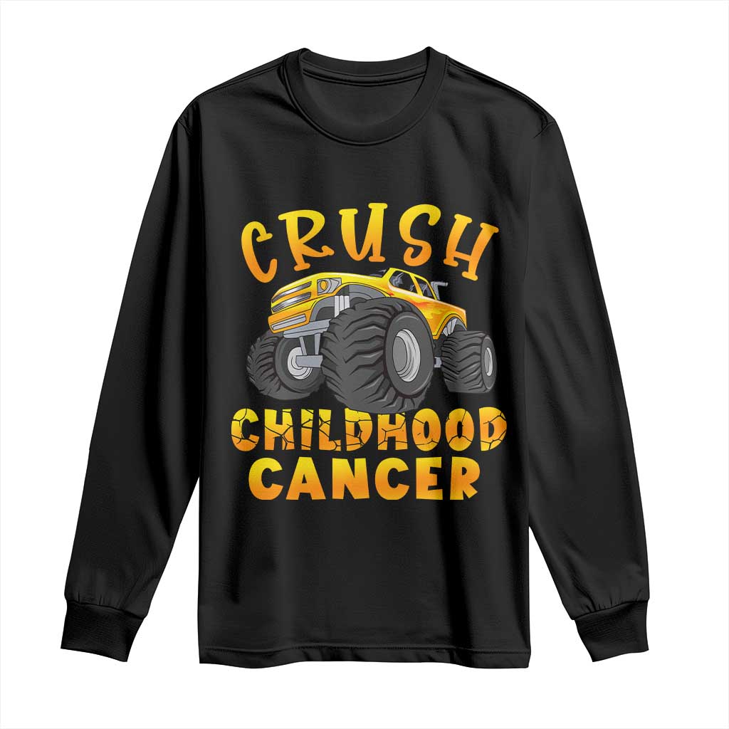 Childhood Cancer Warrior Support Long Sleeve Shirt Crush Cancer Monster Truck Gold Ribbon