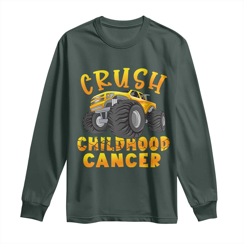 Childhood Cancer Warrior Support Long Sleeve Shirt Crush Cancer Monster Truck Gold Ribbon