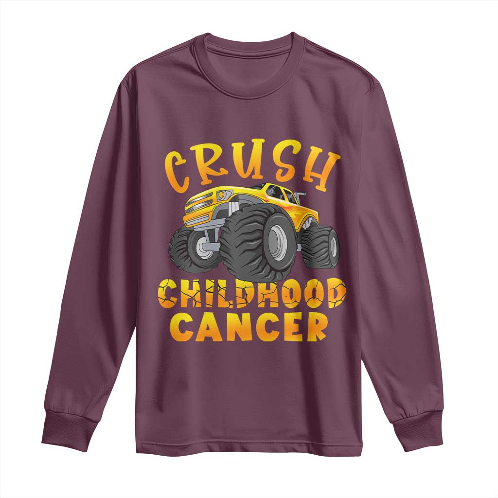Childhood Cancer Warrior Support Long Sleeve Shirt Crush Cancer Monster Truck Gold Ribbon
