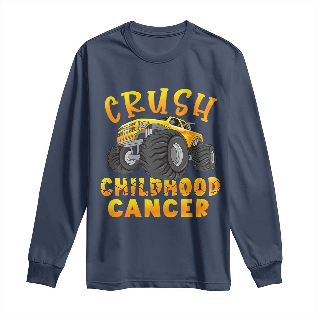 Childhood Cancer Warrior Support Long Sleeve Shirt Crush Cancer Monster Truck Gold Ribbon