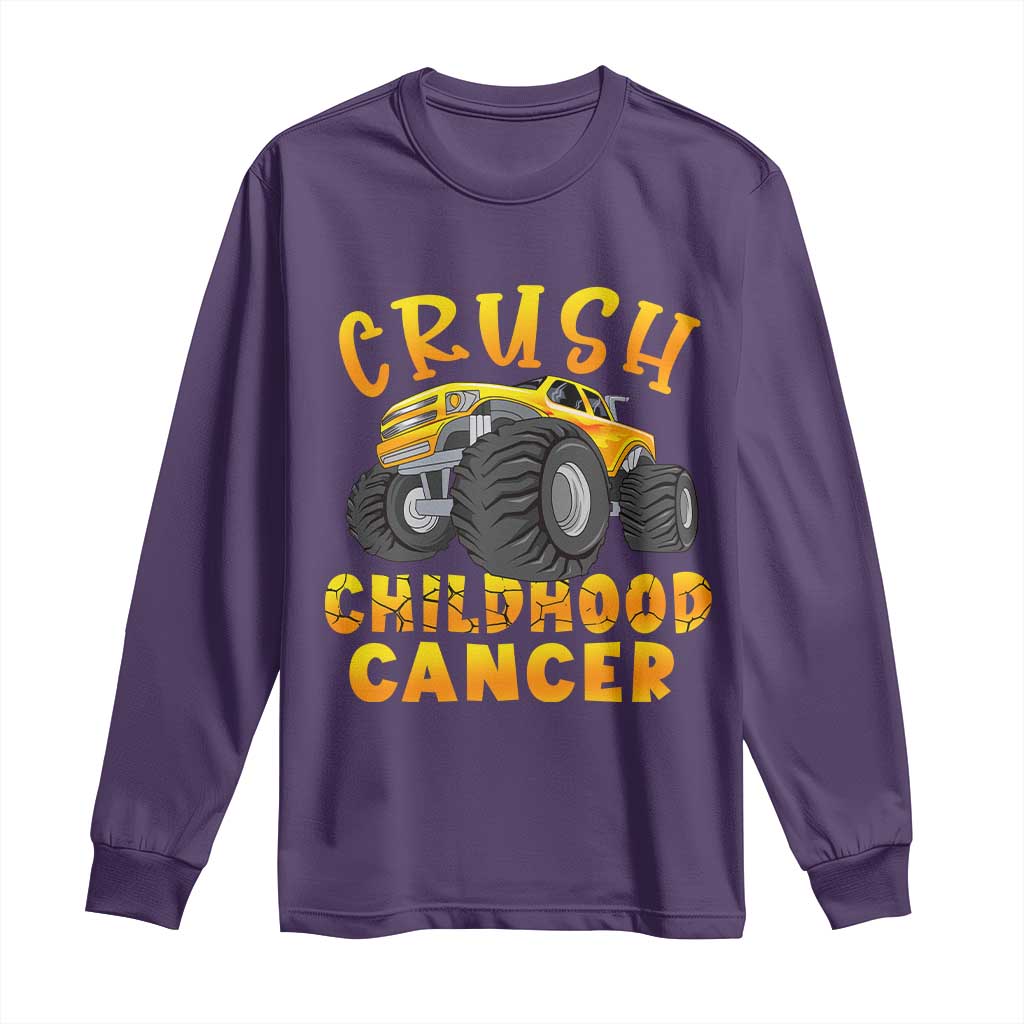 Childhood Cancer Warrior Support Long Sleeve Shirt Crush Cancer Monster Truck Gold Ribbon