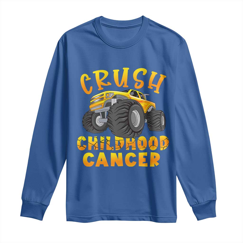 Childhood Cancer Warrior Support Long Sleeve Shirt Crush Cancer Monster Truck Gold Ribbon