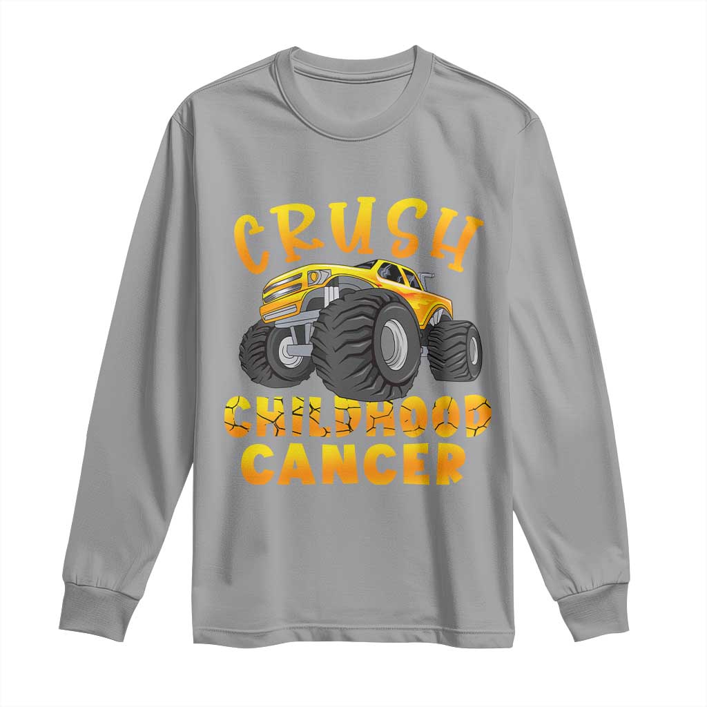 Childhood Cancer Warrior Support Long Sleeve Shirt Crush Cancer Monster Truck Gold Ribbon