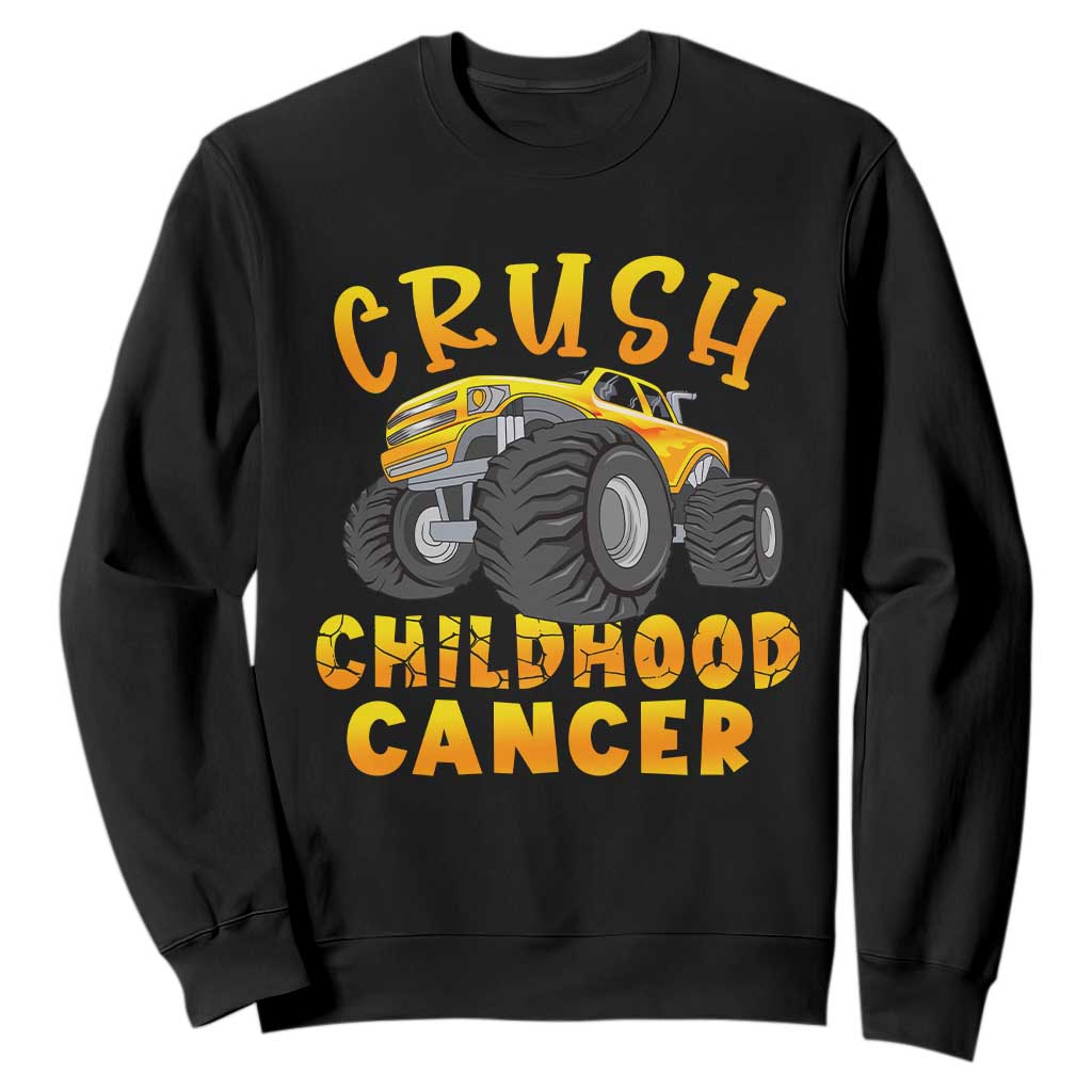 Childhood Cancer Warrior Support Sweatshirt Crush Cancer Monster Truck Gold Ribbon