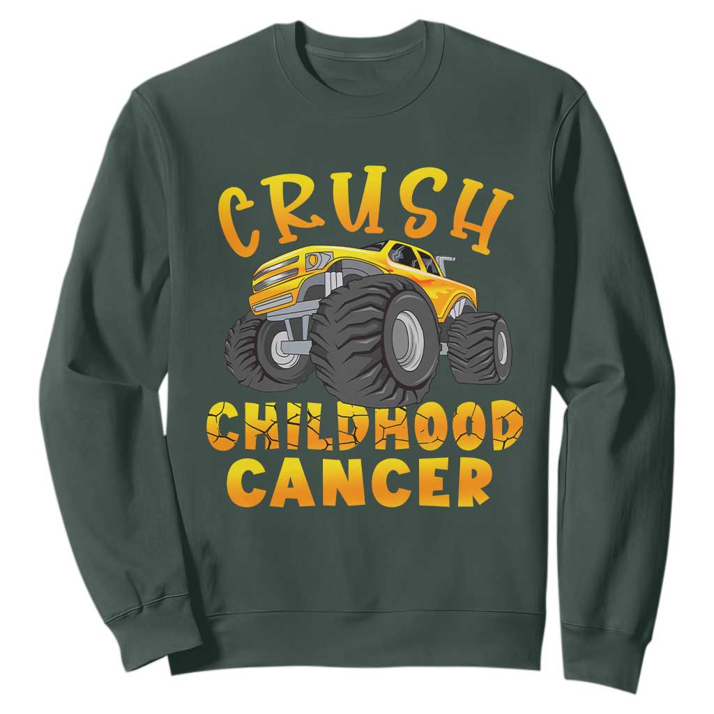 Childhood Cancer Warrior Support Sweatshirt Crush Cancer Monster Truck Gold Ribbon