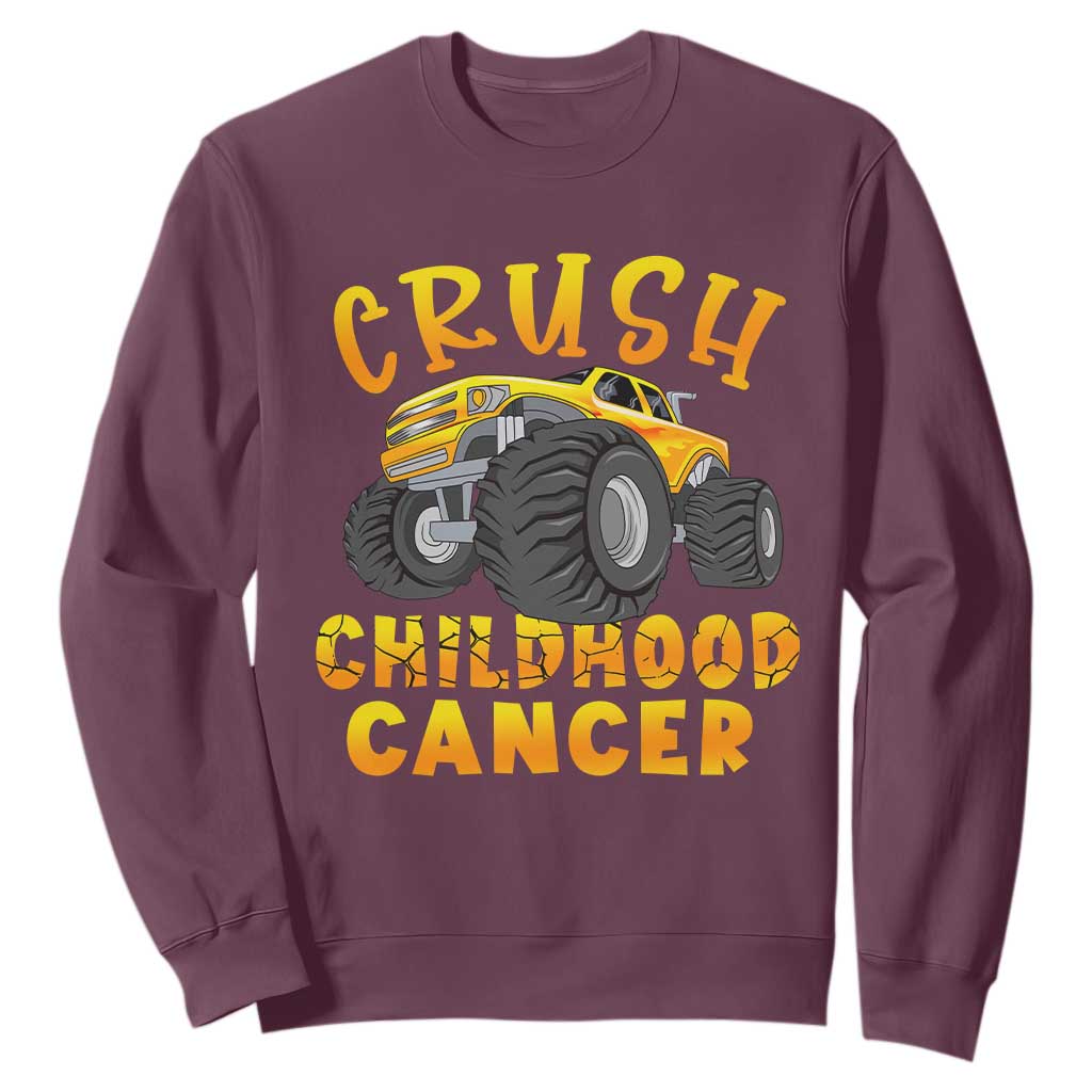 Childhood Cancer Warrior Support Sweatshirt Crush Cancer Monster Truck Gold Ribbon