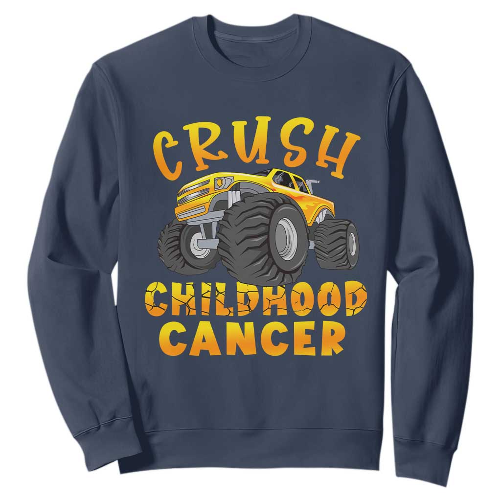 Childhood Cancer Warrior Support Sweatshirt Crush Cancer Monster Truck Gold Ribbon