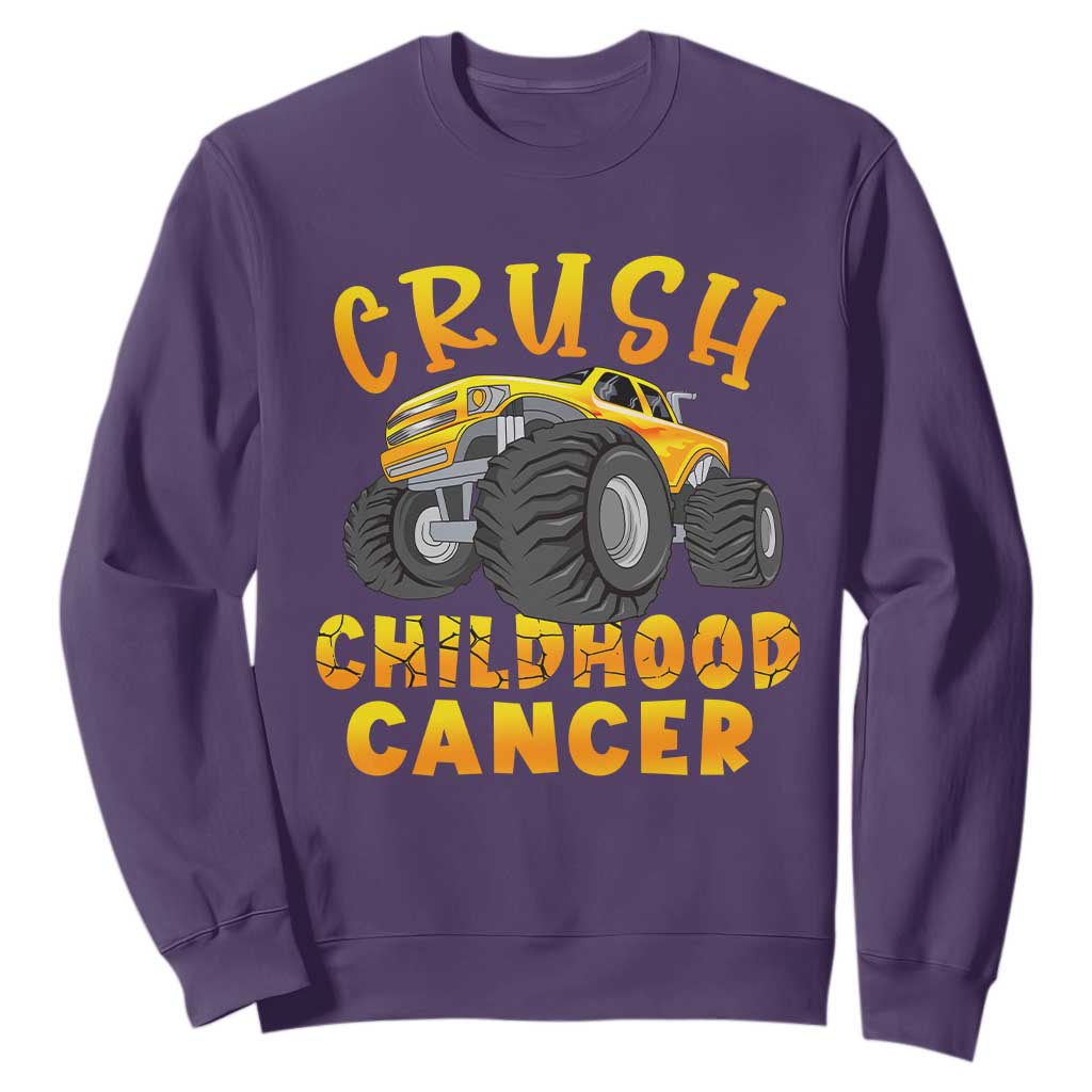Childhood Cancer Warrior Support Sweatshirt Crush Cancer Monster Truck Gold Ribbon