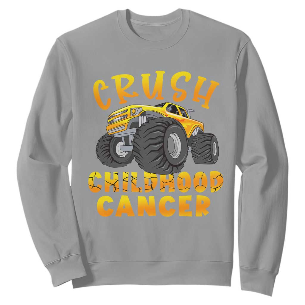 Childhood Cancer Warrior Support Sweatshirt Crush Cancer Monster Truck Gold Ribbon