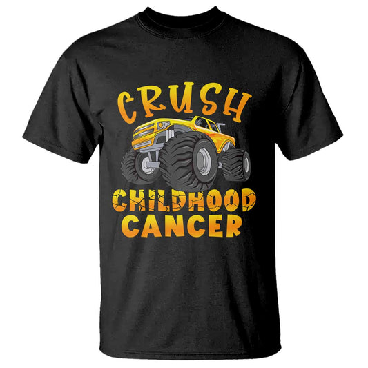 Childhood Cancer Warrior Support T Shirt Crush Cancer Monster Truck Gold Ribbon