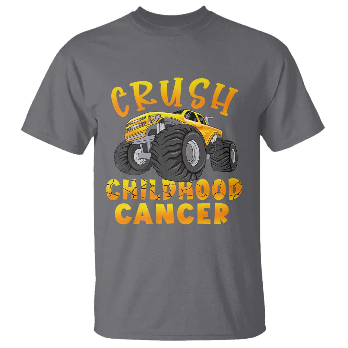 Childhood Cancer Warrior Support T Shirt Crush Cancer Monster Truck Gold Ribbon