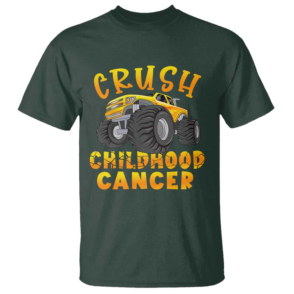 Childhood Cancer Warrior Support T Shirt Crush Cancer Monster Truck Gold Ribbon
