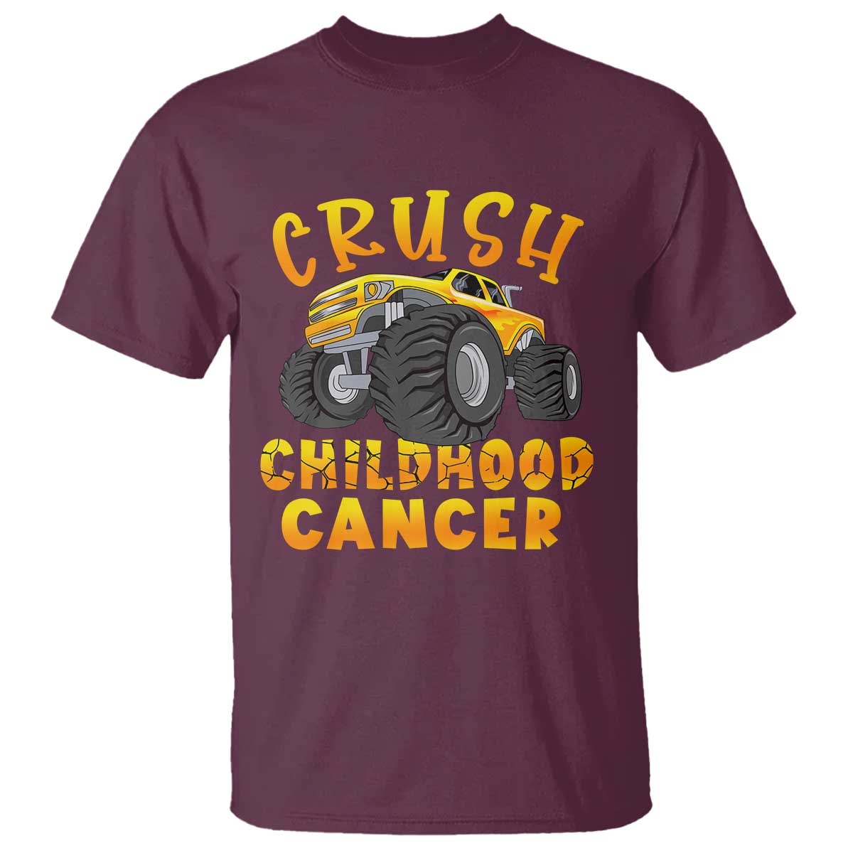 Childhood Cancer Warrior Support T Shirt Crush Cancer Monster Truck Gold Ribbon