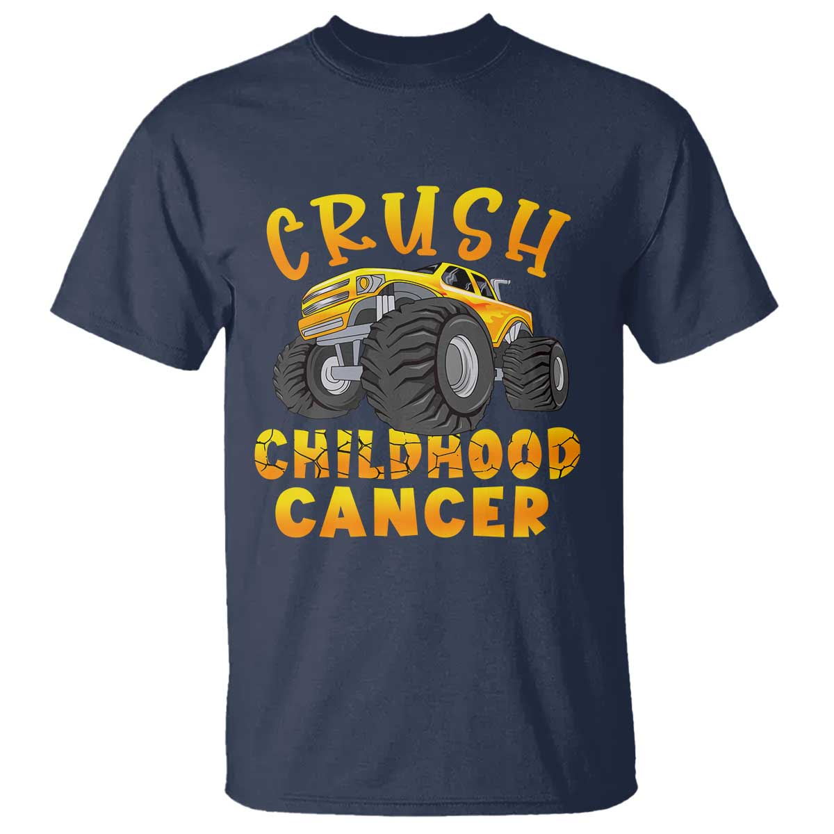 Childhood Cancer Warrior Support T Shirt Crush Cancer Monster Truck Gold Ribbon
