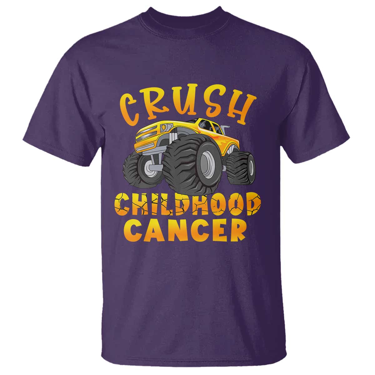 Childhood Cancer Warrior Support T Shirt Crush Cancer Monster Truck Gold Ribbon