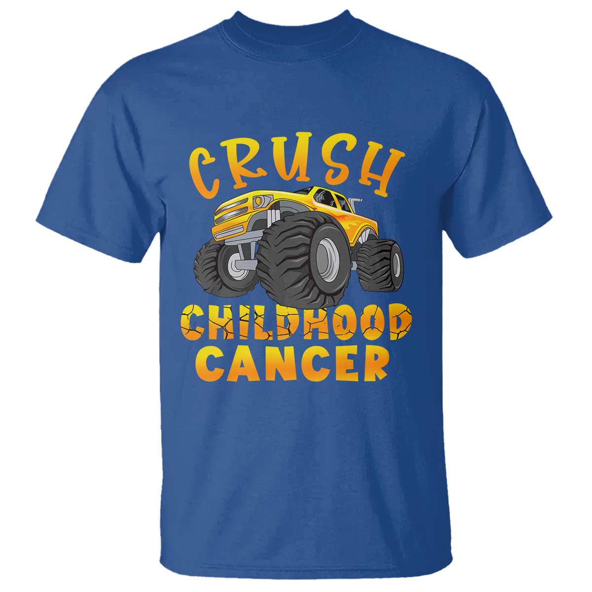 Childhood Cancer Warrior Support T Shirt Crush Cancer Monster Truck Gold Ribbon