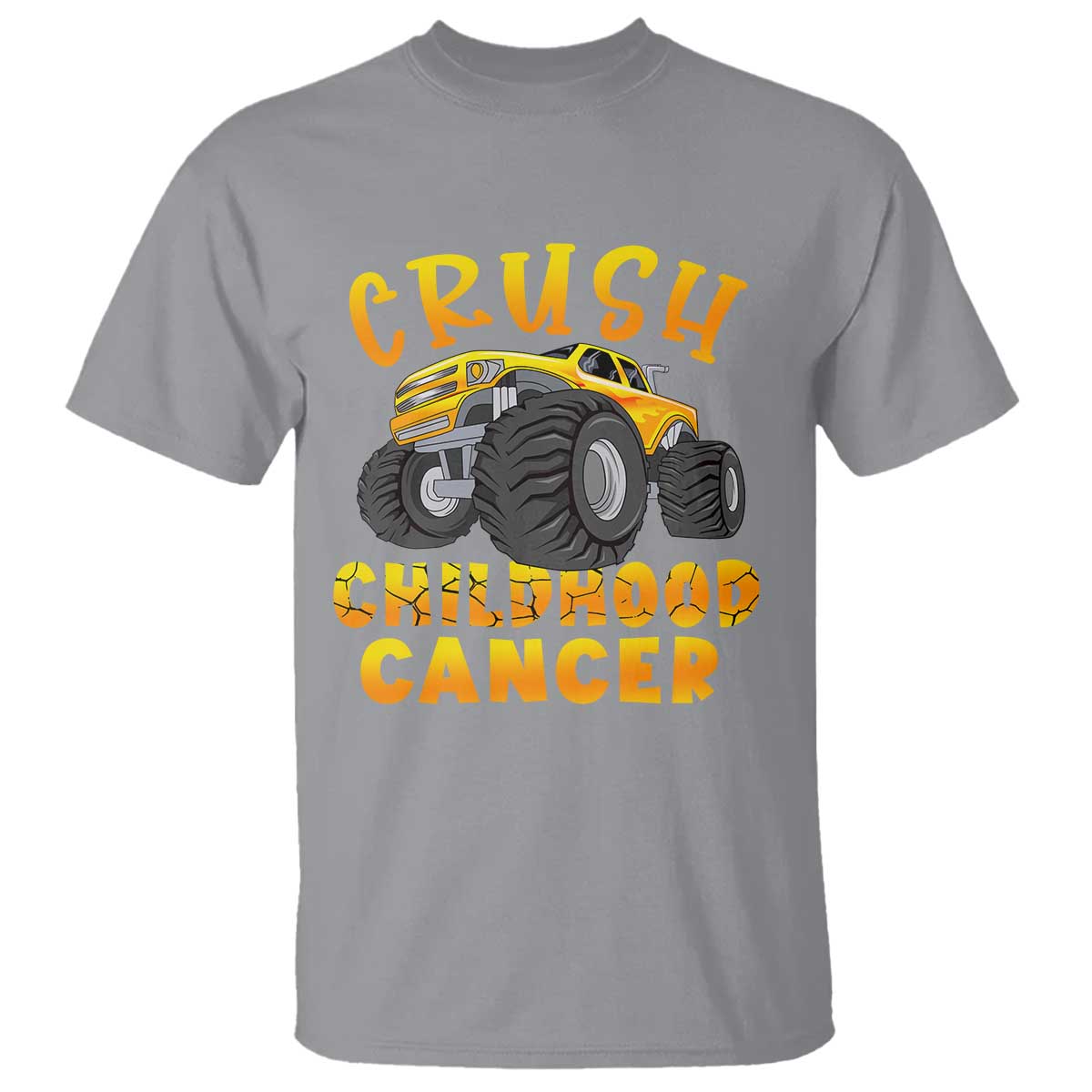Childhood Cancer Warrior Support T Shirt Crush Cancer Monster Truck Gold Ribbon