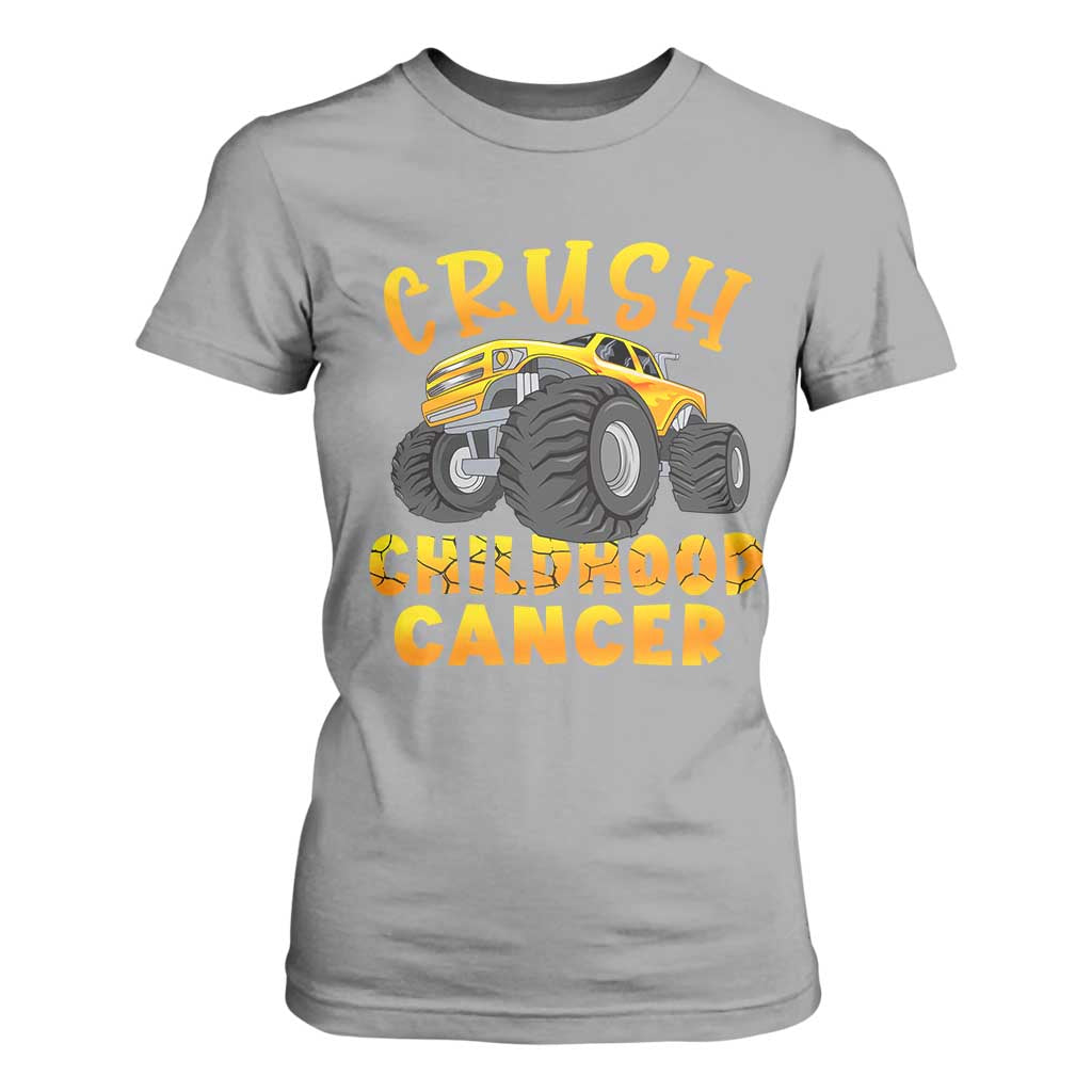 Childhood Cancer Warrior Support T Shirt For Women Crush Cancer Monster Truck Gold Ribbon