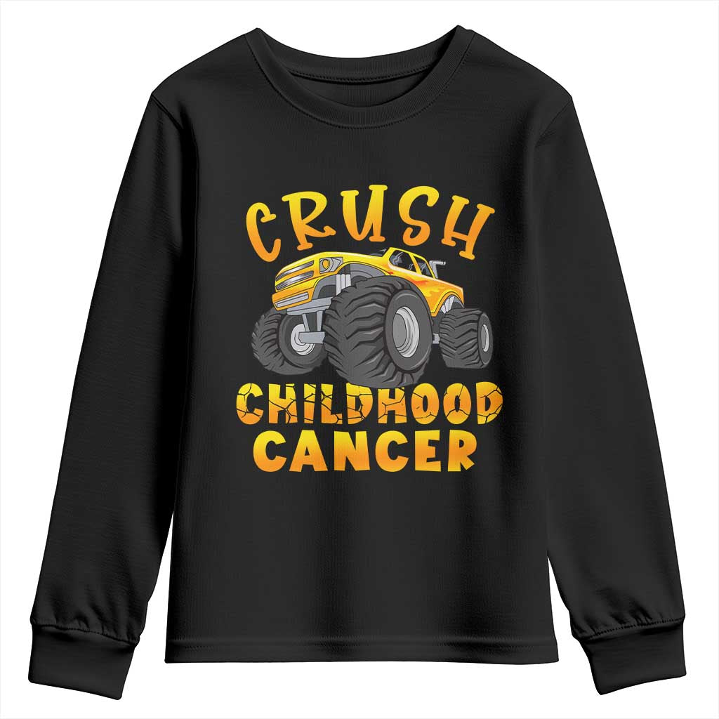 Childhood Cancer Warrior Support Youth Sweatshirt Crush Cancer Monster Truck Gold Ribbon